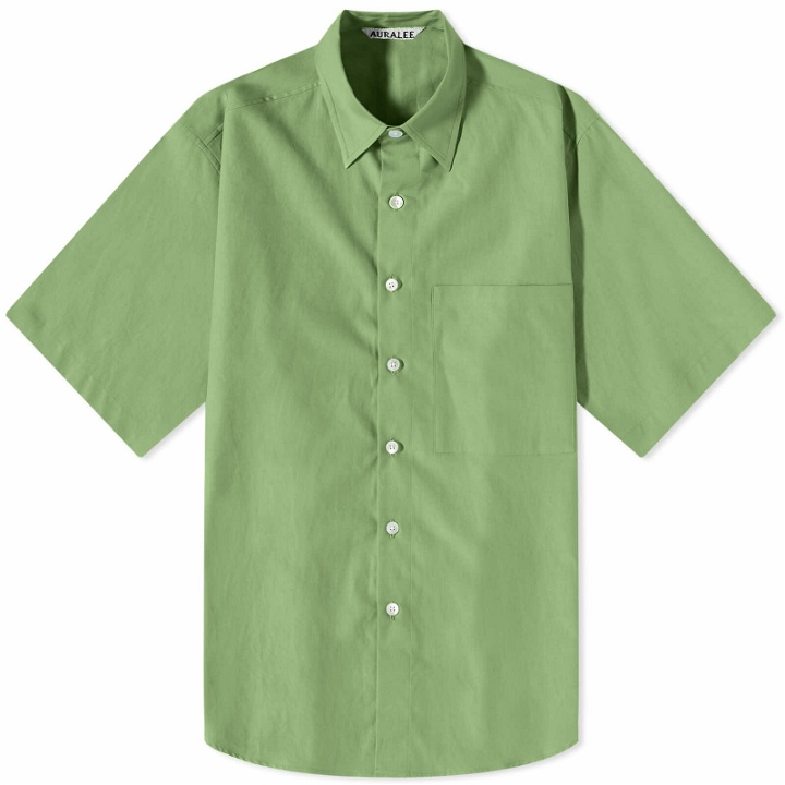 Photo: Auralee Men's Finx Short Sleeve Shirt in Khaki Green