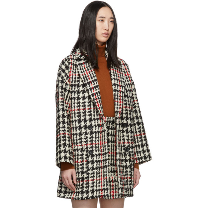 RED Valentino Black and Red Check Tweed Coat RED Valentino