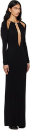 Marine Serre Black Draped Jersey Ls Maxi Dress