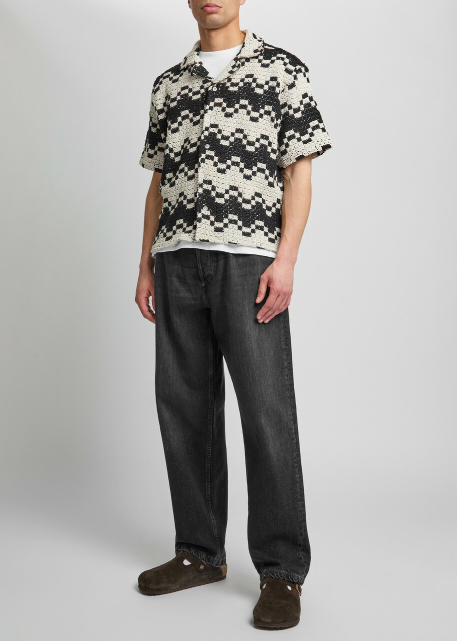 Percival Naples Crotchet-knit Cotton-blend Shirt Ecru