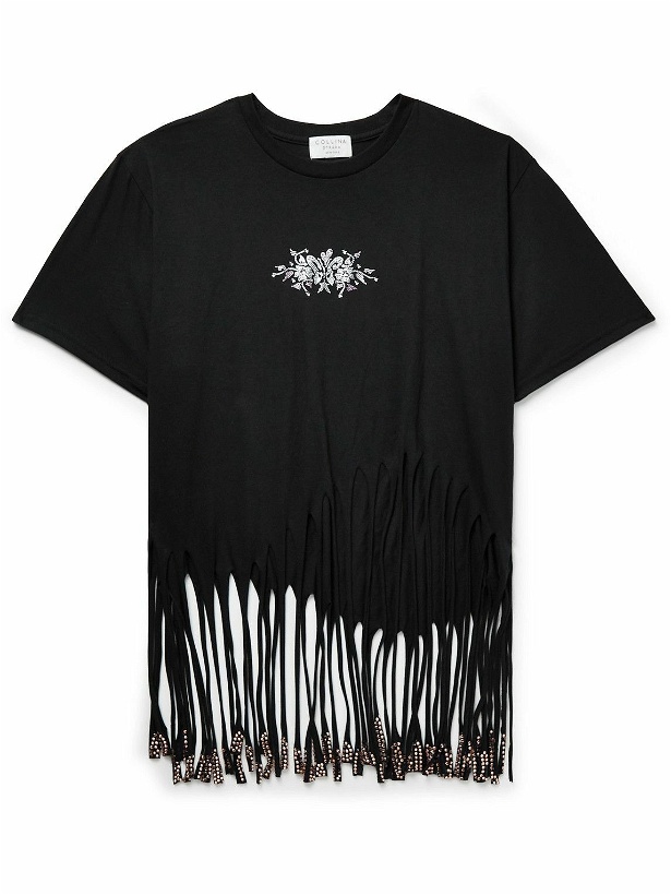Photo: Collina Strada - Homecoming Fringed Embellished Cotton-Jersey T-Shirt - Black