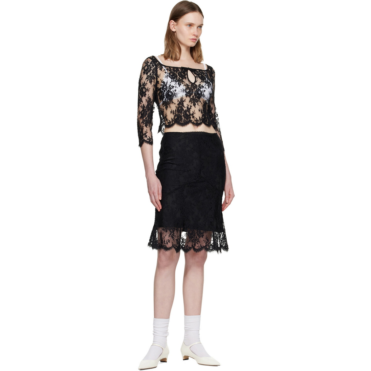 SHUSHU/TONG Black Flared Midi Skirt