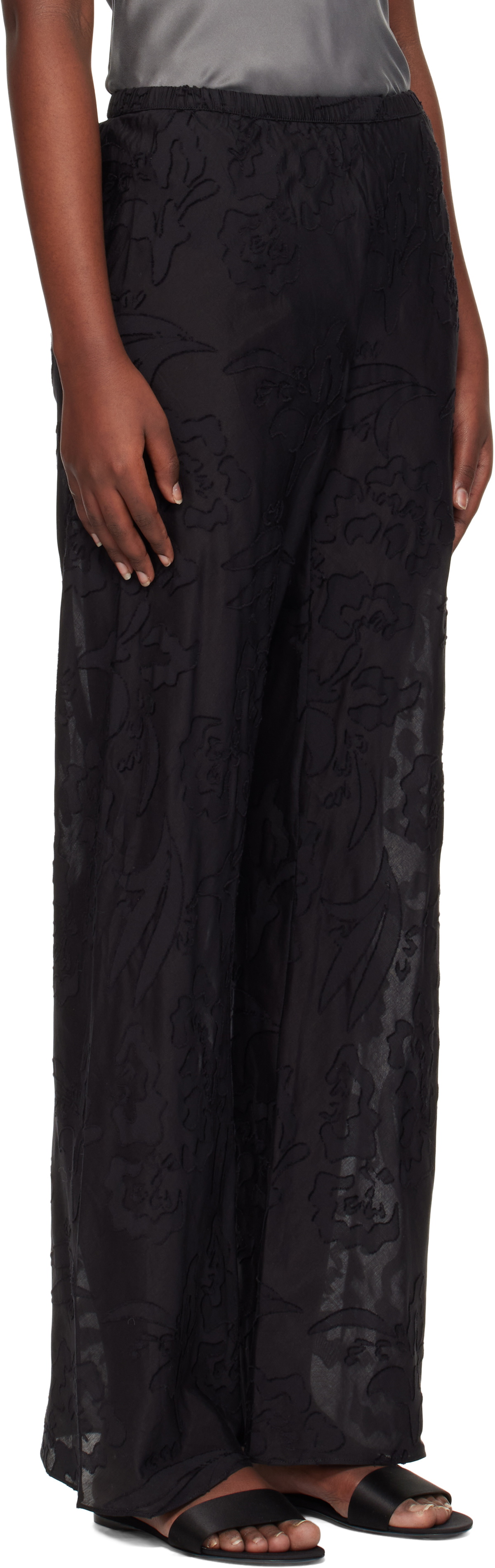 Silk Laundry Black Clip Silk Bias Cut Lounge Pants