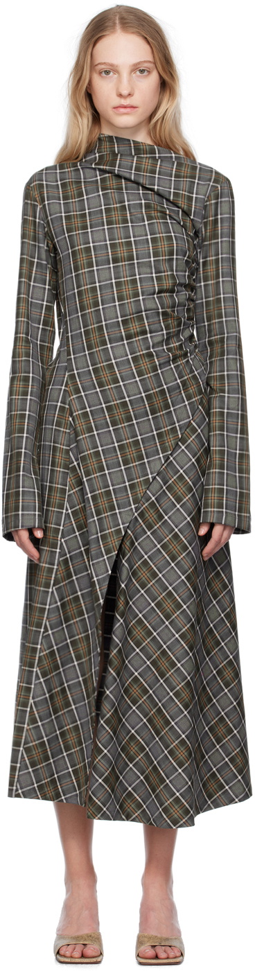 Jade Cropper Gray Plaid Midi Dress