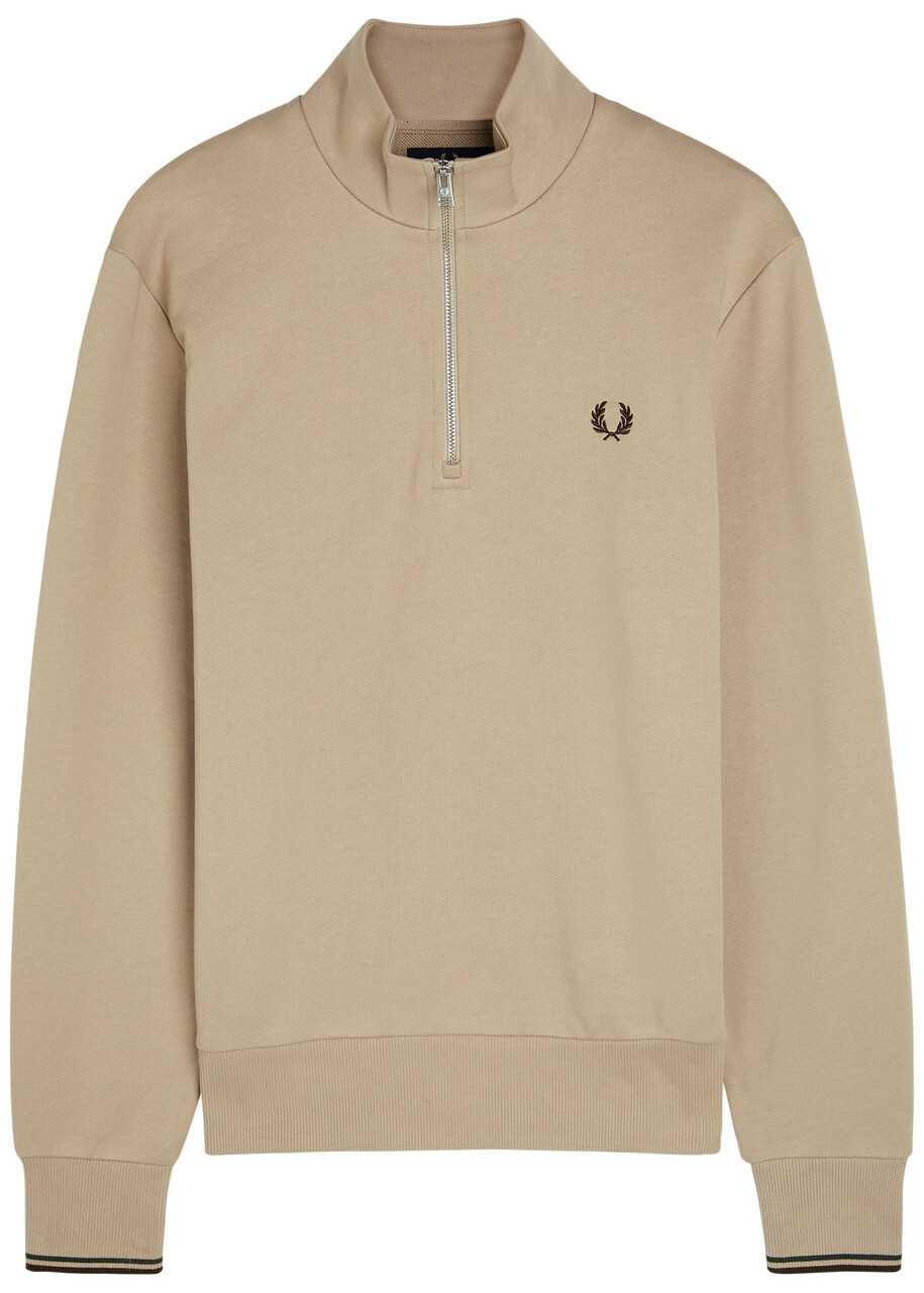 Fred Perry Half-zip Logo-embroidered Cotton Sweatshirt Ecru