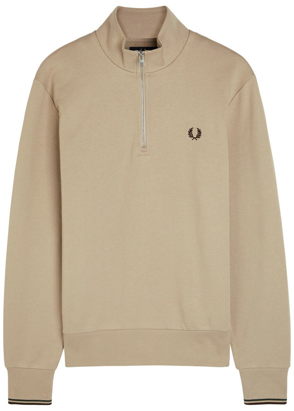 Photo: Fred Perry Half-zip Logo-embroidered Cotton Sweatshirt Ecru