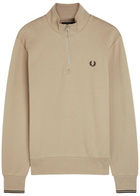 Fred Perry Half-zip Logo-embroidered Cotton Sweatshirt Ecru