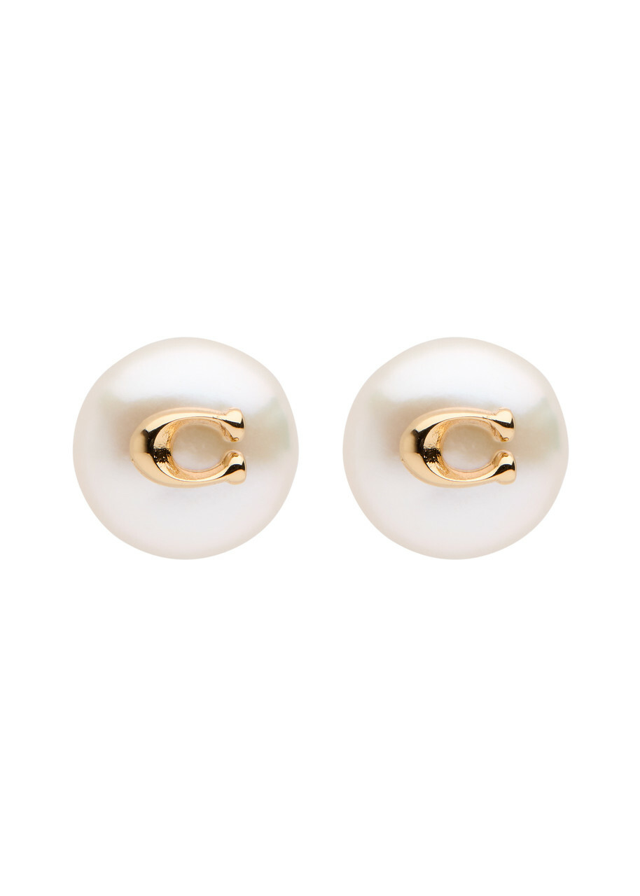 Coach Logo Faux Pearl Stud Earrings - One Size