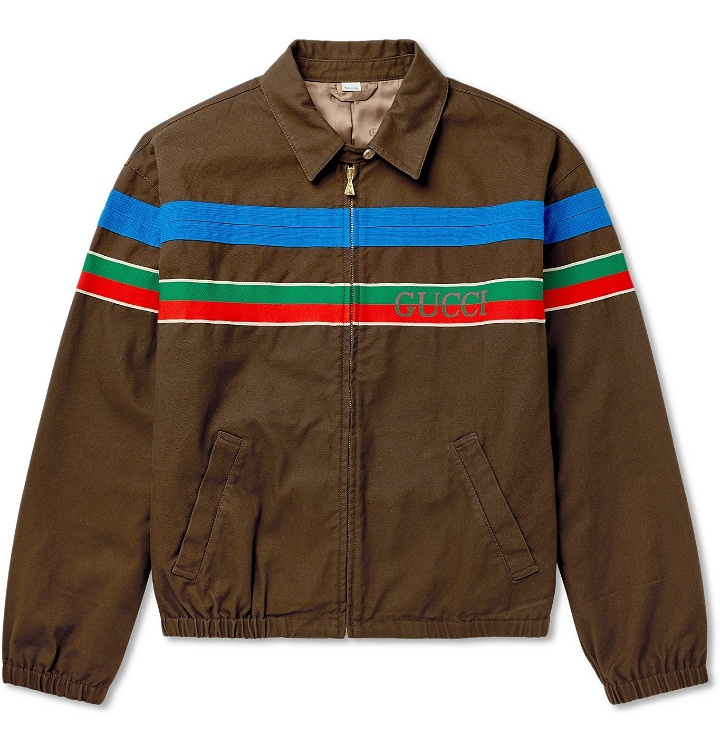 Photo: Gucci - Webbing-Trimmed Cotton-Twill Bomber Jacket - Brown