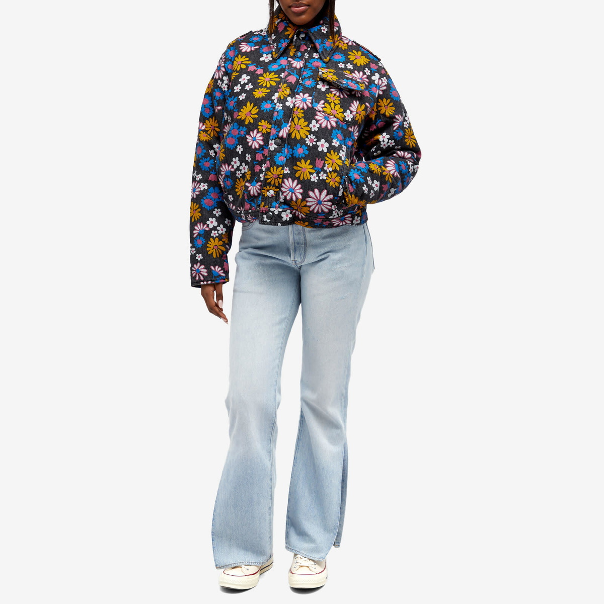ERL Unisex Printed Padded Jacket in Black Floral