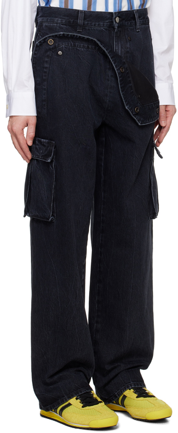 le PÈRE Black Peek-A-Boo Denim Cargo Pants