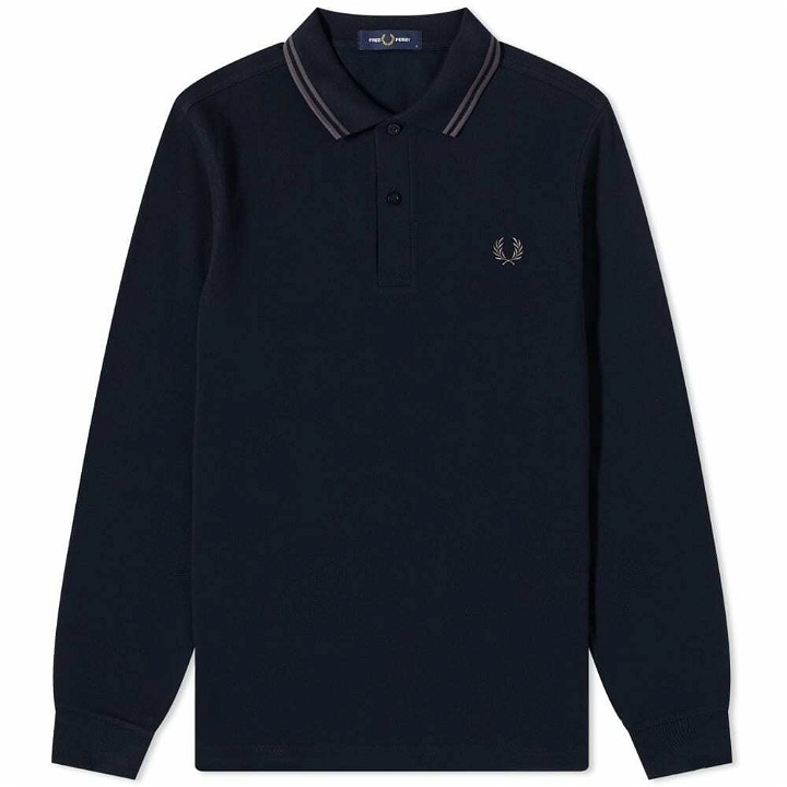 Photo: Fred Perry Authentic Men's Long Sleeve Twin Tipped Polo Shirt in Navy/Gun Metal