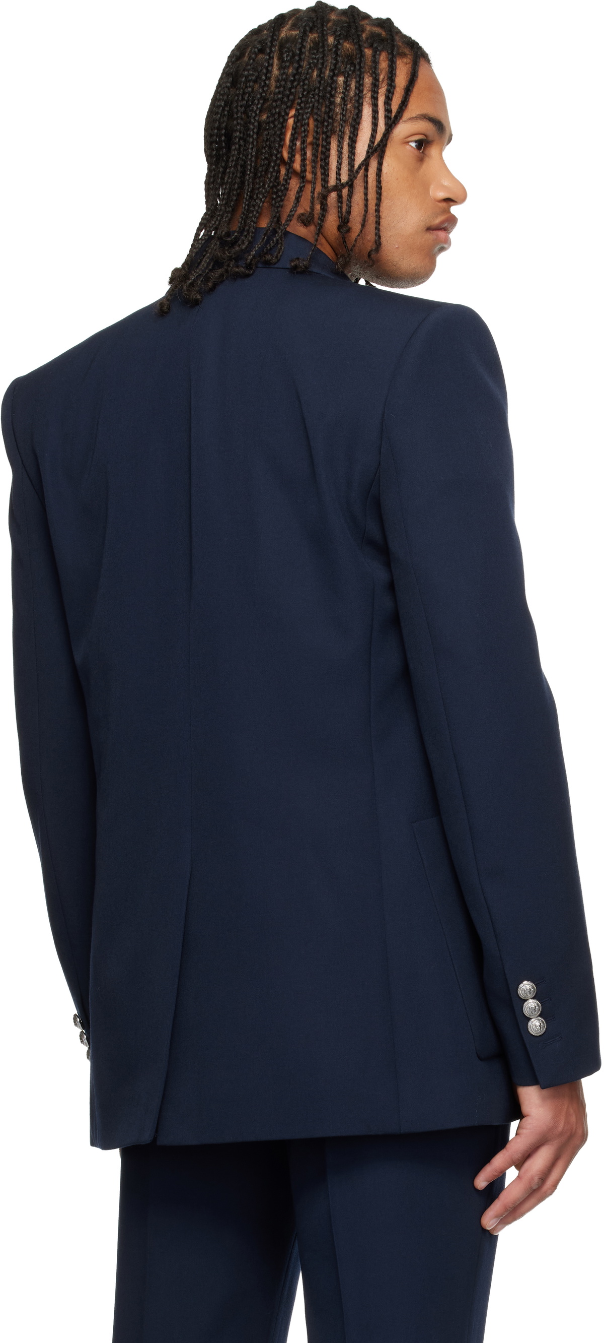 Balmain Navy Grain de Poudre Blazer