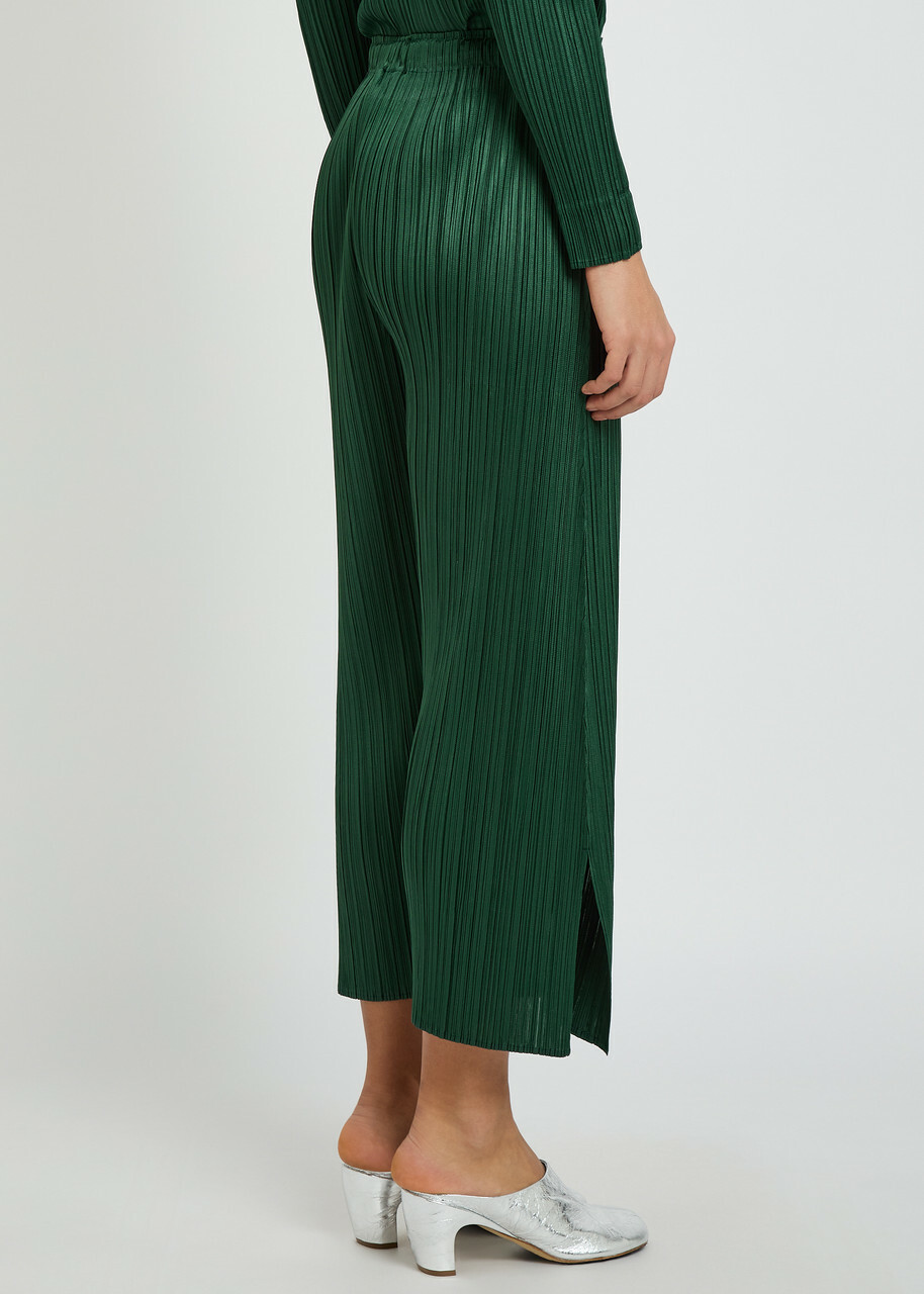 Pleats Please Issey Miyake Pleated Wide-leg Woven Trousers Dark Green