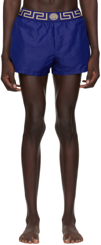 Photo: Versace Underwear Blue Greca Border Swim Shorts