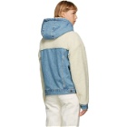 Levis Off-White and Blue Sherpa Hooded Hybrid Trucker Jacket