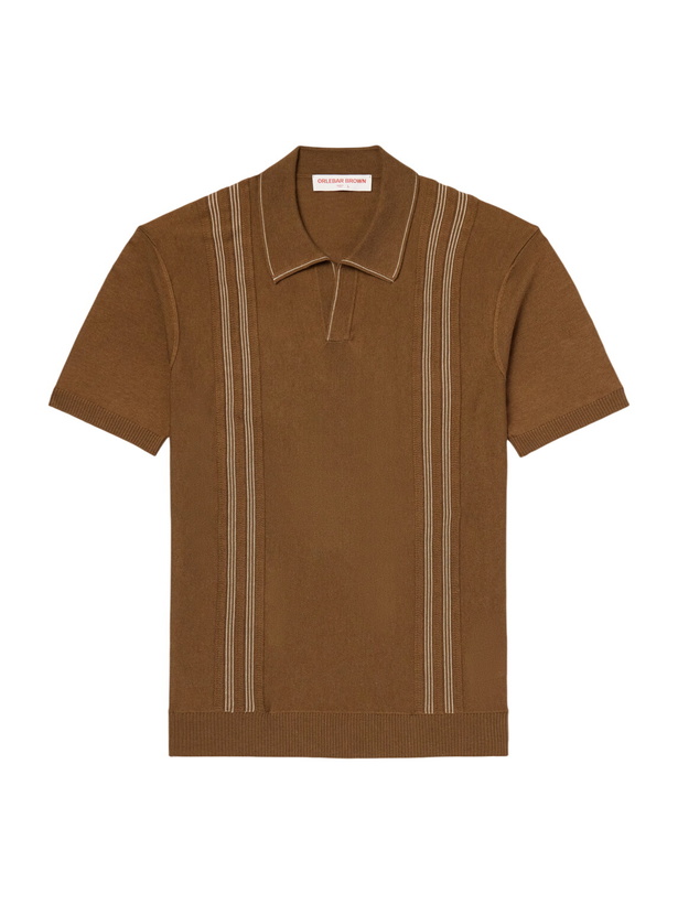Photo: Orlebar Brown - Horton Striped Silk and Organic Cotton-Blend Polo Shirt - Brown