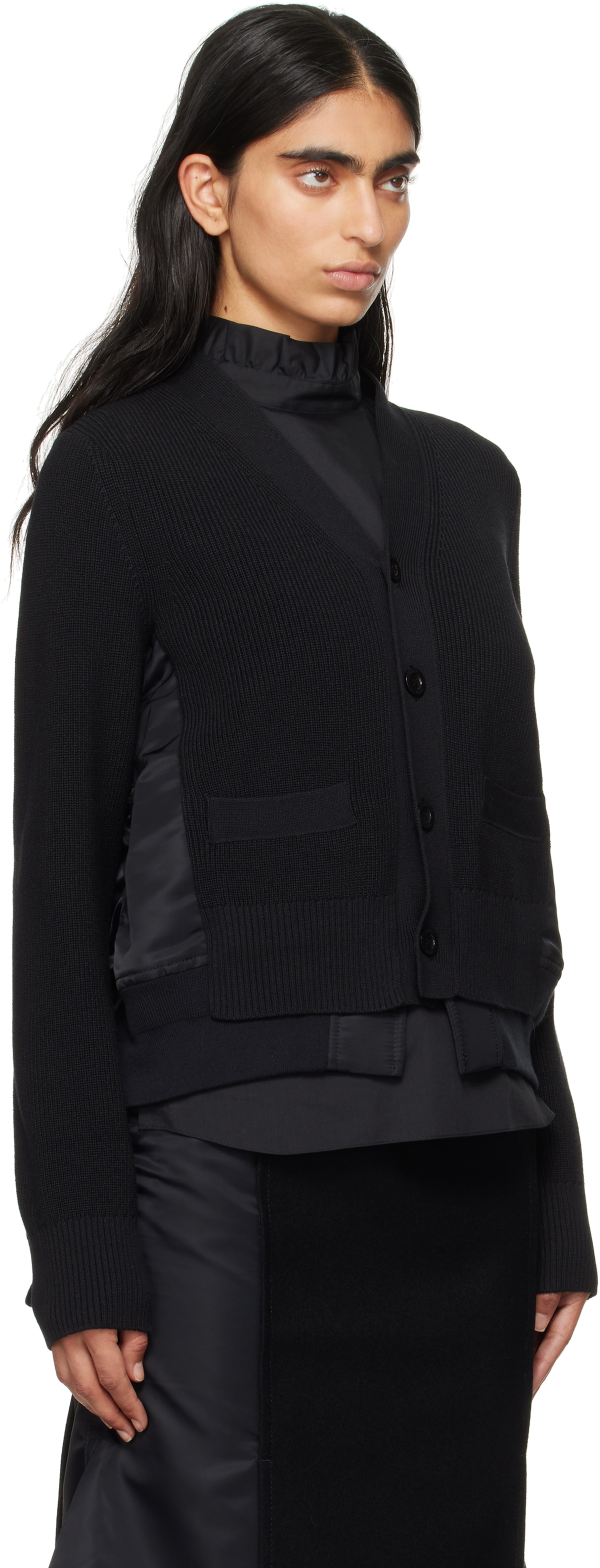 sacai Black Nylon Twill x Knit Cardigan Sacai