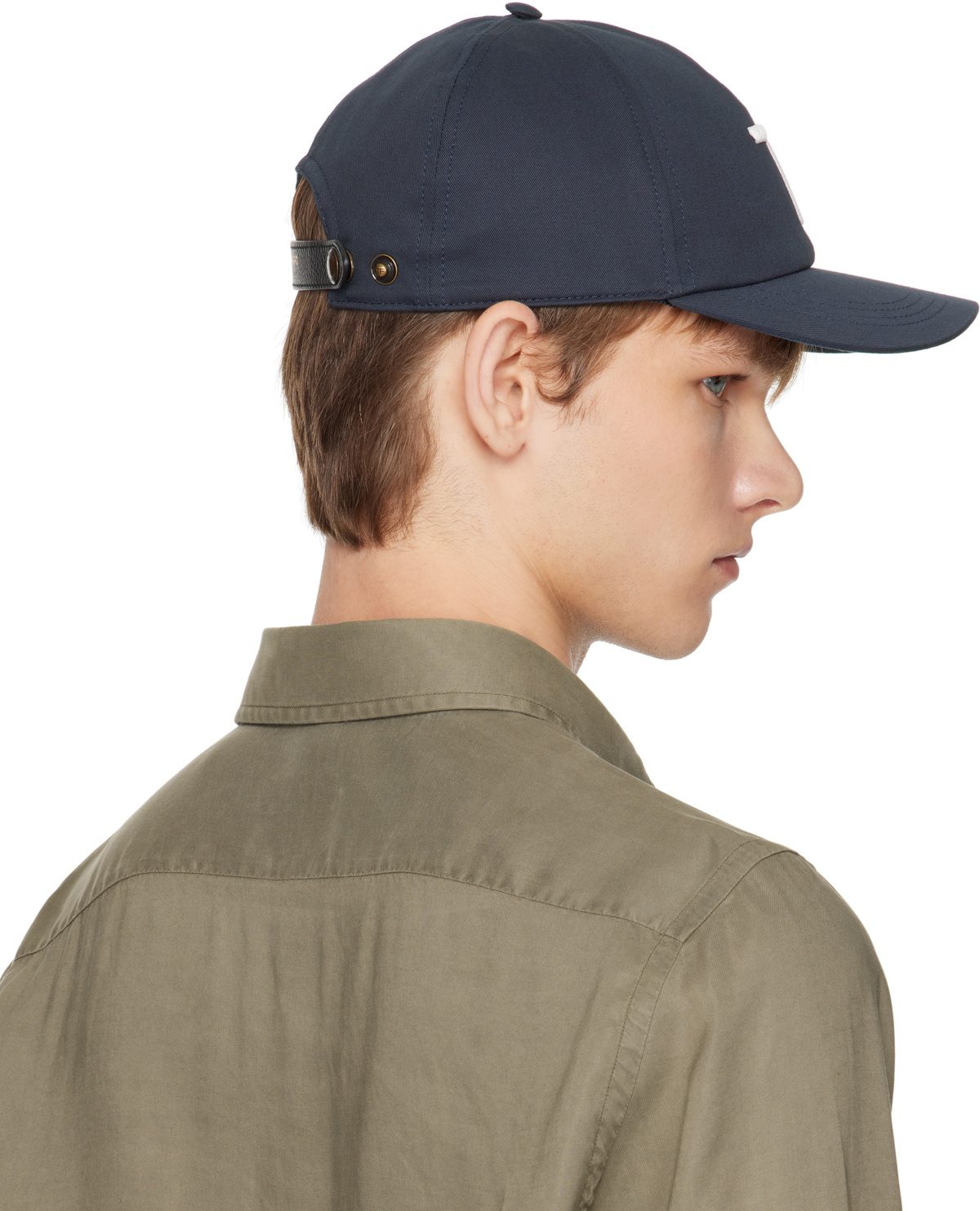 TOM FORD Navy Canvas & Smooth Leather Cap