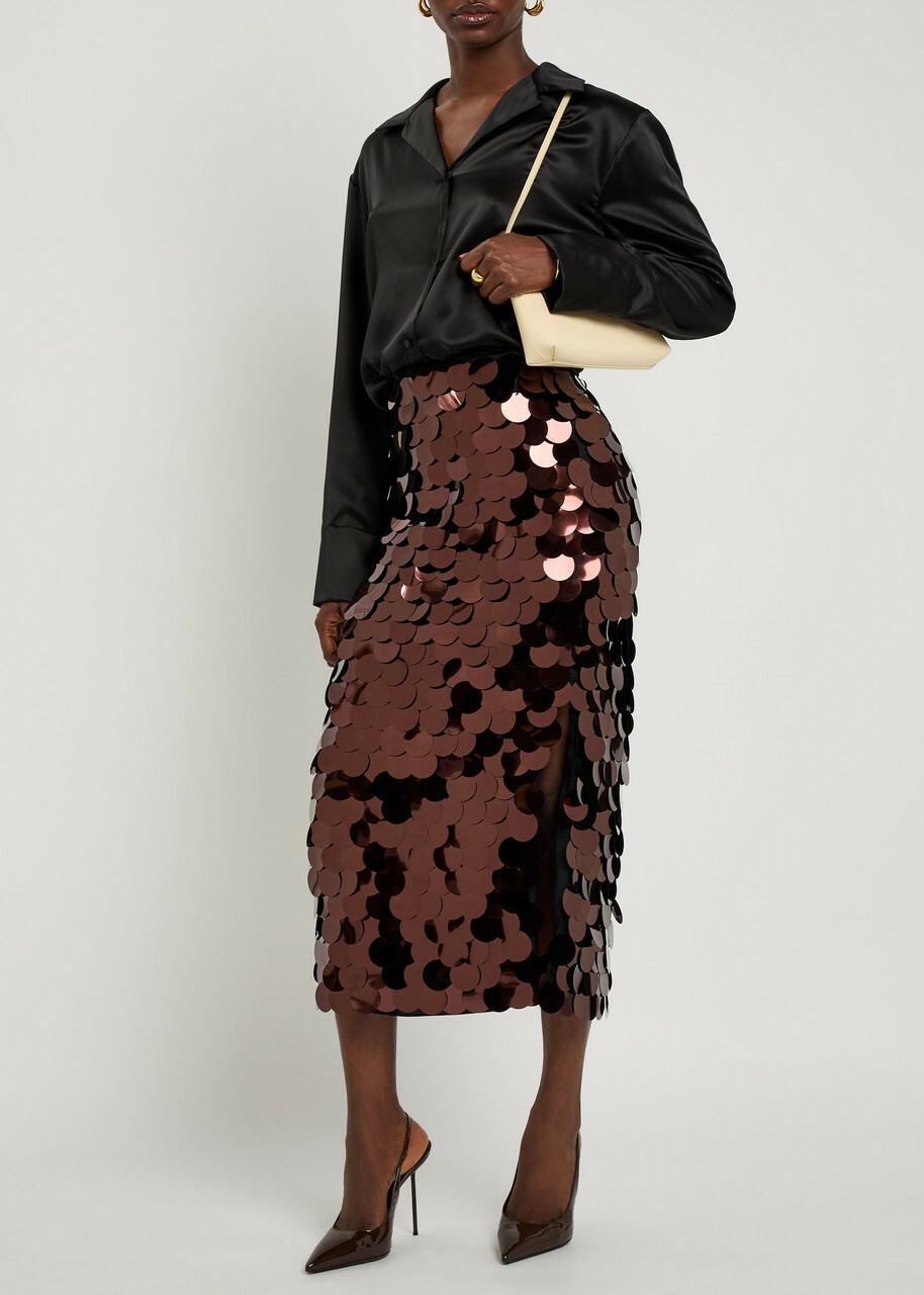 Roksanda Halin Embellished Midi Mesh Skirt Bronze