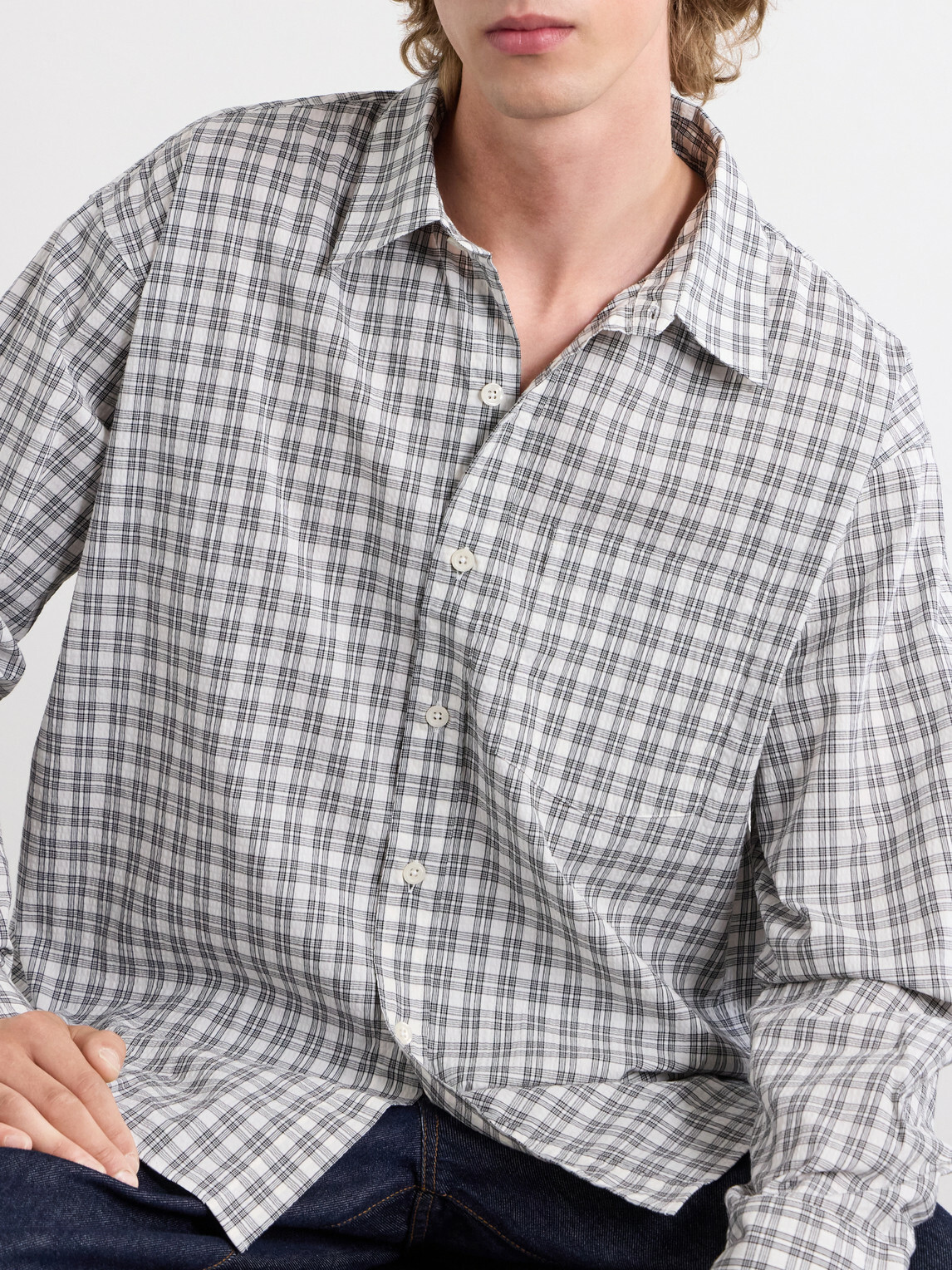 mfpen - Executive Checked Cotton-Blend Poplin Shirt - Gray