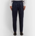 Rubinacci - Manny Navy Tapered Pleated Stretch-Virgin Wool Twill Trousers - Blue