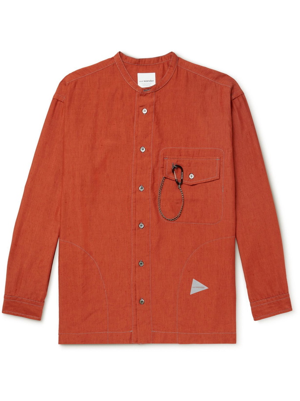 Photo: And Wander - Grandad-Collar COOLMAX Linen-Blend Shirt - Red
