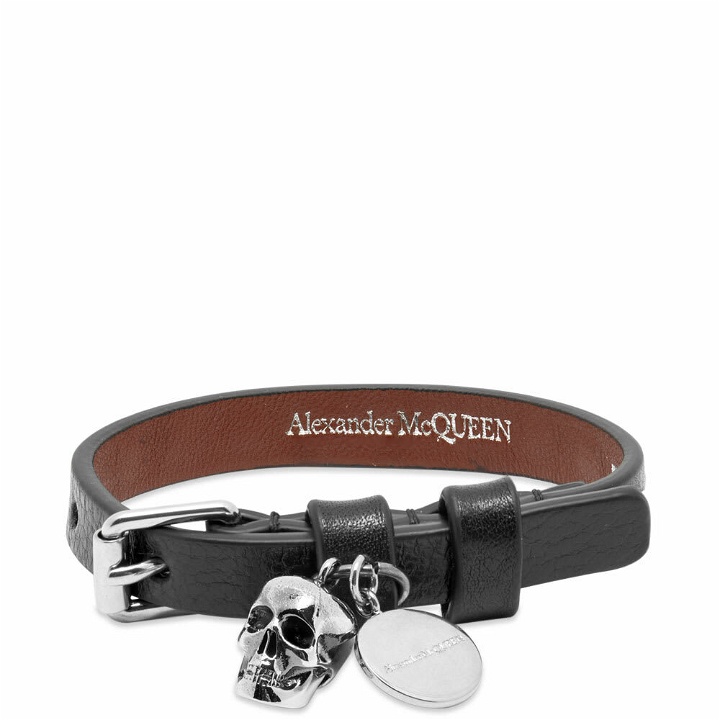 Photo: Alexander McQueen Men's Stud Single Wrap Skull Bracelet in Black/Silver