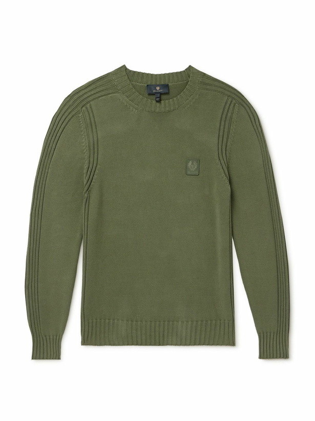 Photo: Belstaff - Watch Logo-Appliquéd Ribbed Cotton Sweater - Green