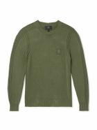 Belstaff - Watch Logo-Appliquéd Ribbed Cotton Sweater - Green