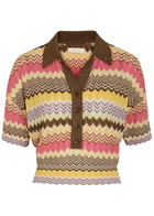 Faithfull The Brand Raya Chevron Pointelle Metallic-knit Polo top Stripe