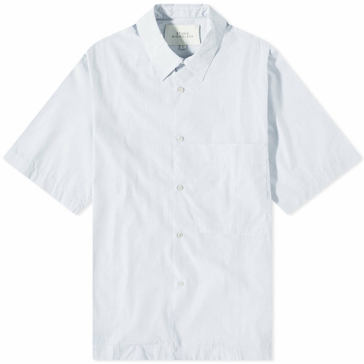 Photo: Studio Nicholson Men's Pete Oversized Short Sleeve Shirt in White/Black Check