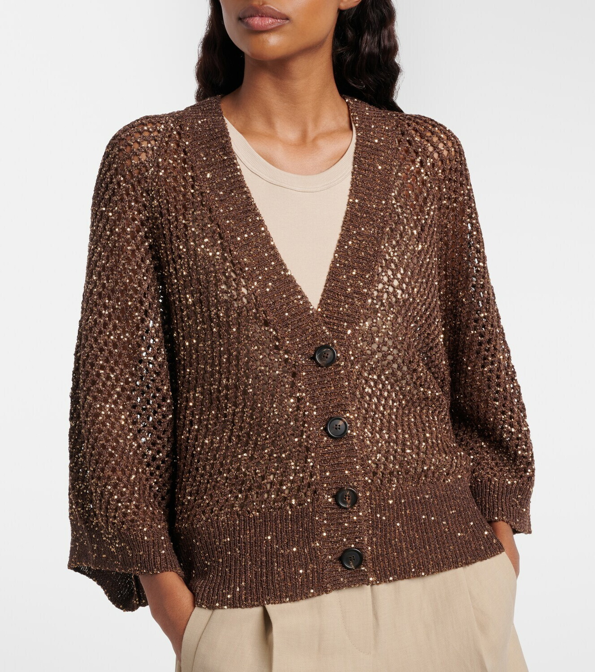 Brunello Cucinelli Open-knit sequined cardigan