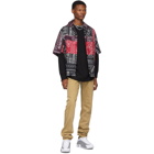 Palm Angels Red and Black Bandana Patchwork Bowling Shirt