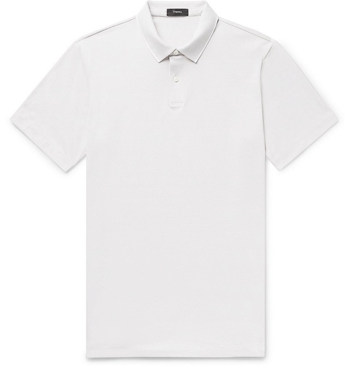 Photo: Theory - Standard Contrast-Tipped Cotton-Blend Jersey Polo Shirt - Gray