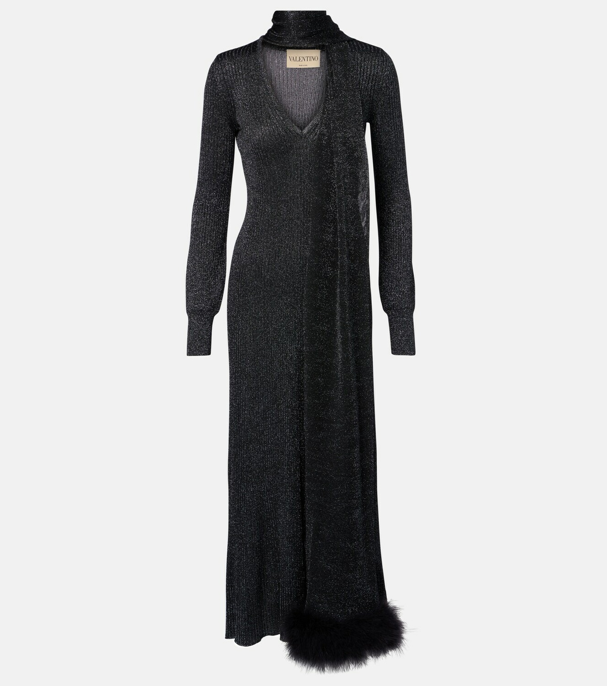 Valentino Feather-trimmed lamé maxi dress