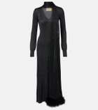 Valentino Feather-trimmed lamé maxi dress
