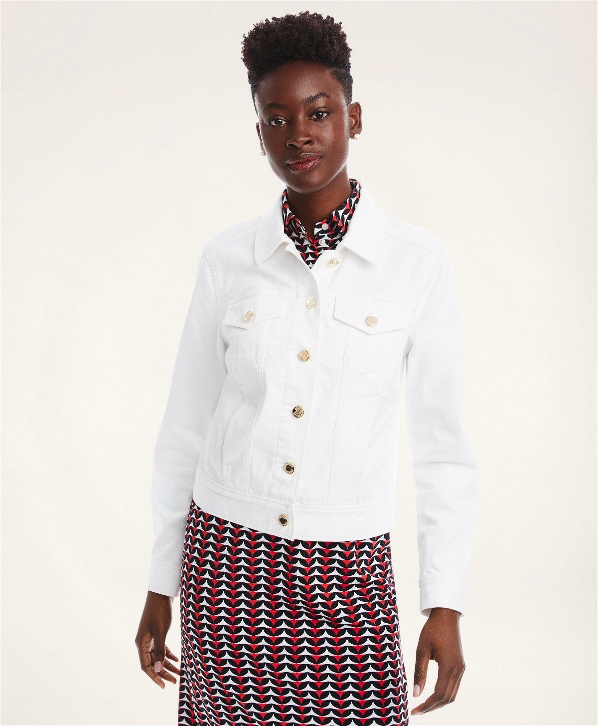 Brooks Brothers Women\'s Stretch Cotton Twill Denim Jacket | White Brooks  Brothers