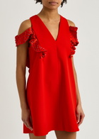 Stine Goya Ruffled Crystal-embellished Crepe Mini Dress Red