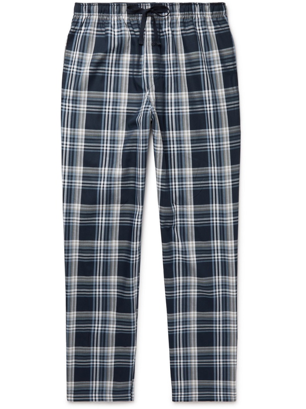 Photo: SCHIESSER - Checked Cotton-Poplin Pyjama Trousers - Blue