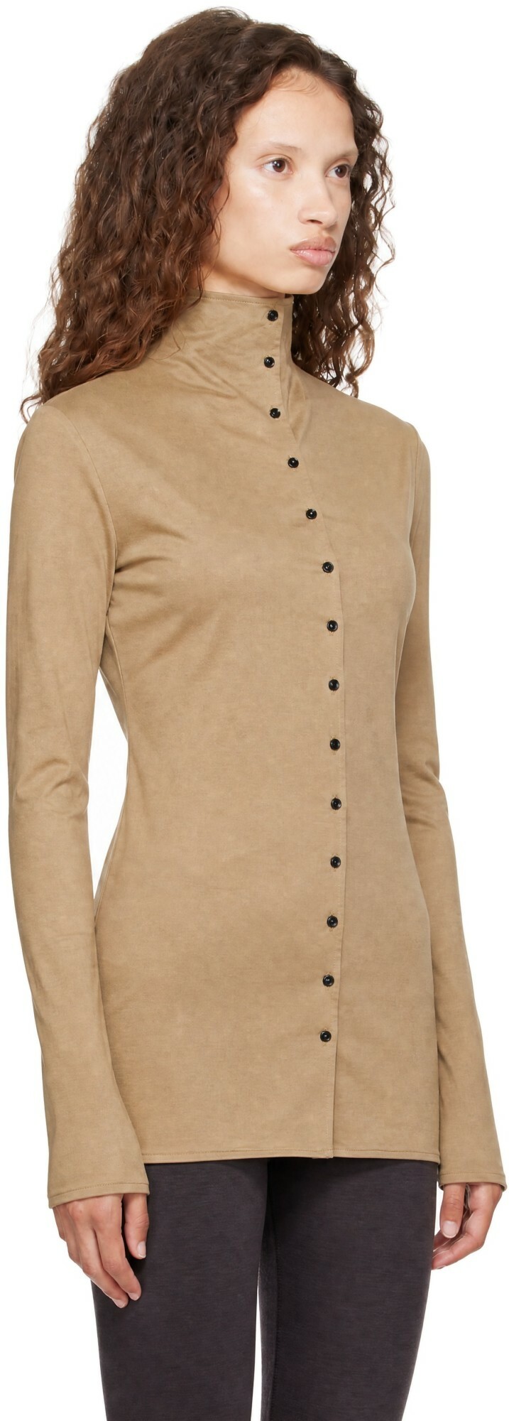 BAMBOU ROGER KWONG Beige High Collar Fitted Shirt