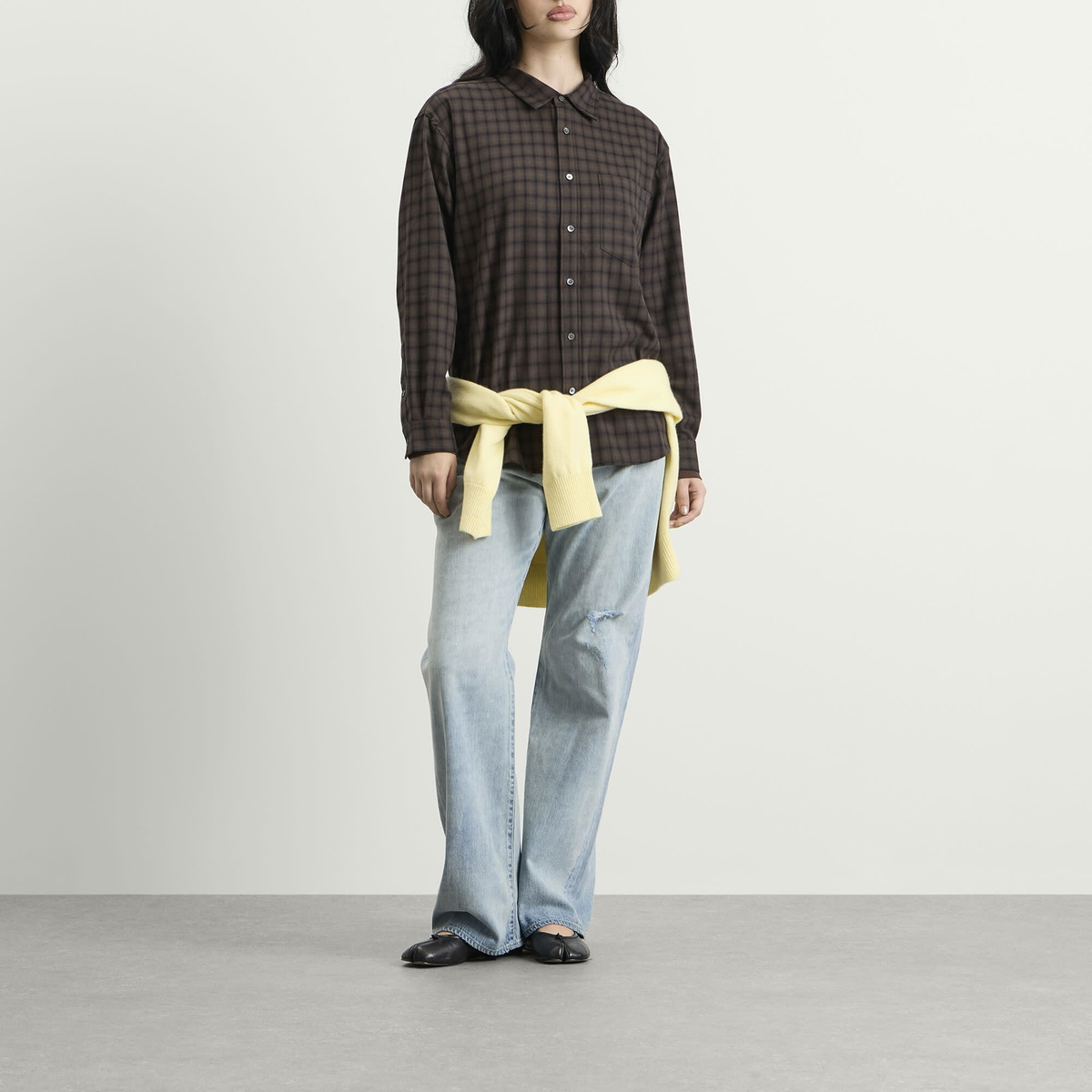 DUNST Women's Checked Flannel Shirt in Khaki
