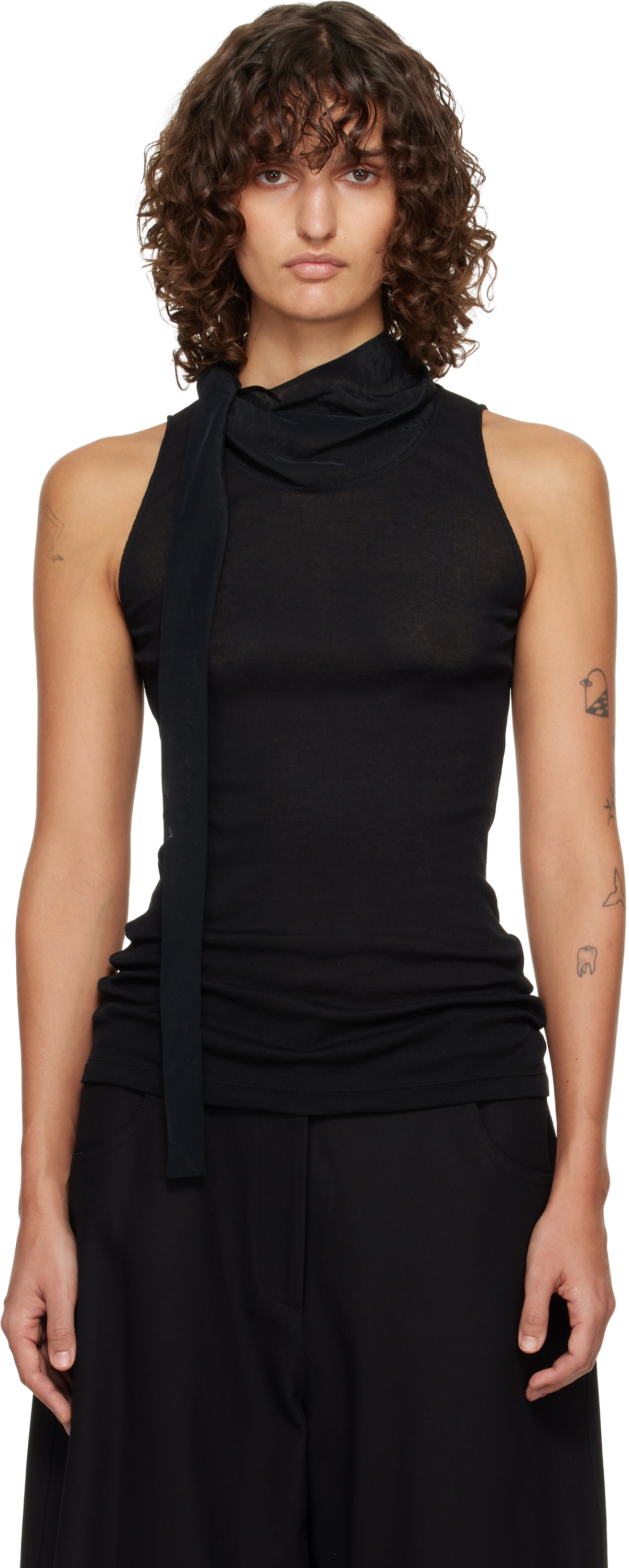 LE17SEPTEMBRE Black Scarf Sleeveless Jersey Top