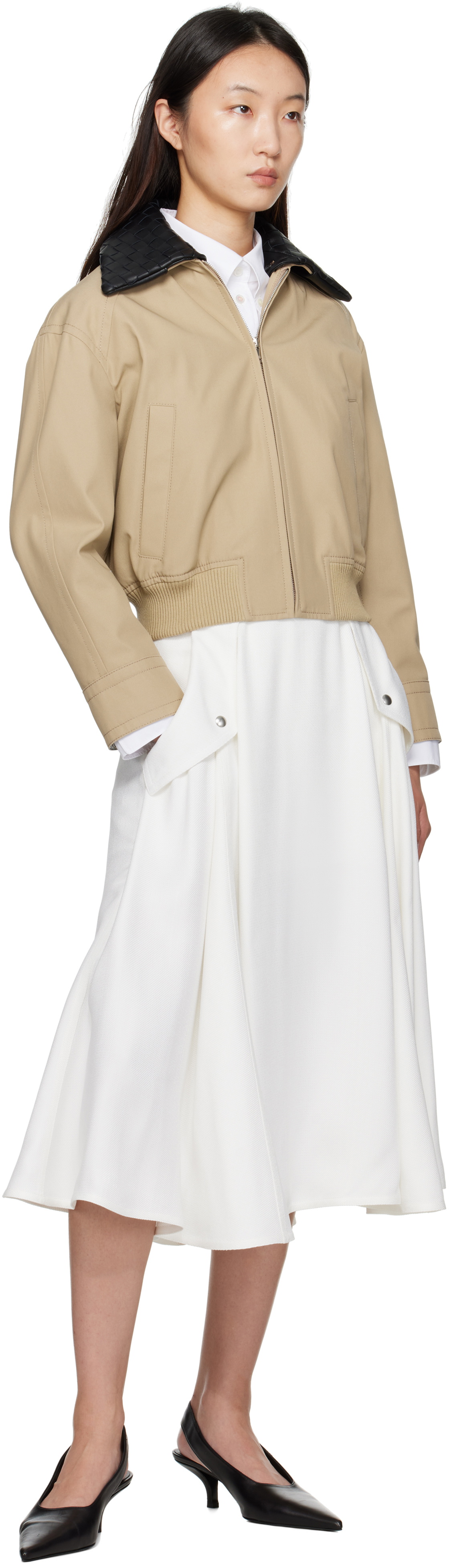 Bottega Veneta Off-White Viscose Pleated Midi Skirt