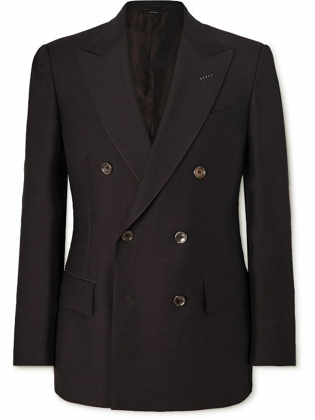 Photo: TOM FORD - Double-Breasted Wool and Silk-Blend Suit Jacket - Brown