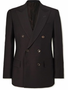 TOM FORD - Double-Breasted Wool and Silk-Blend Suit Jacket - Brown