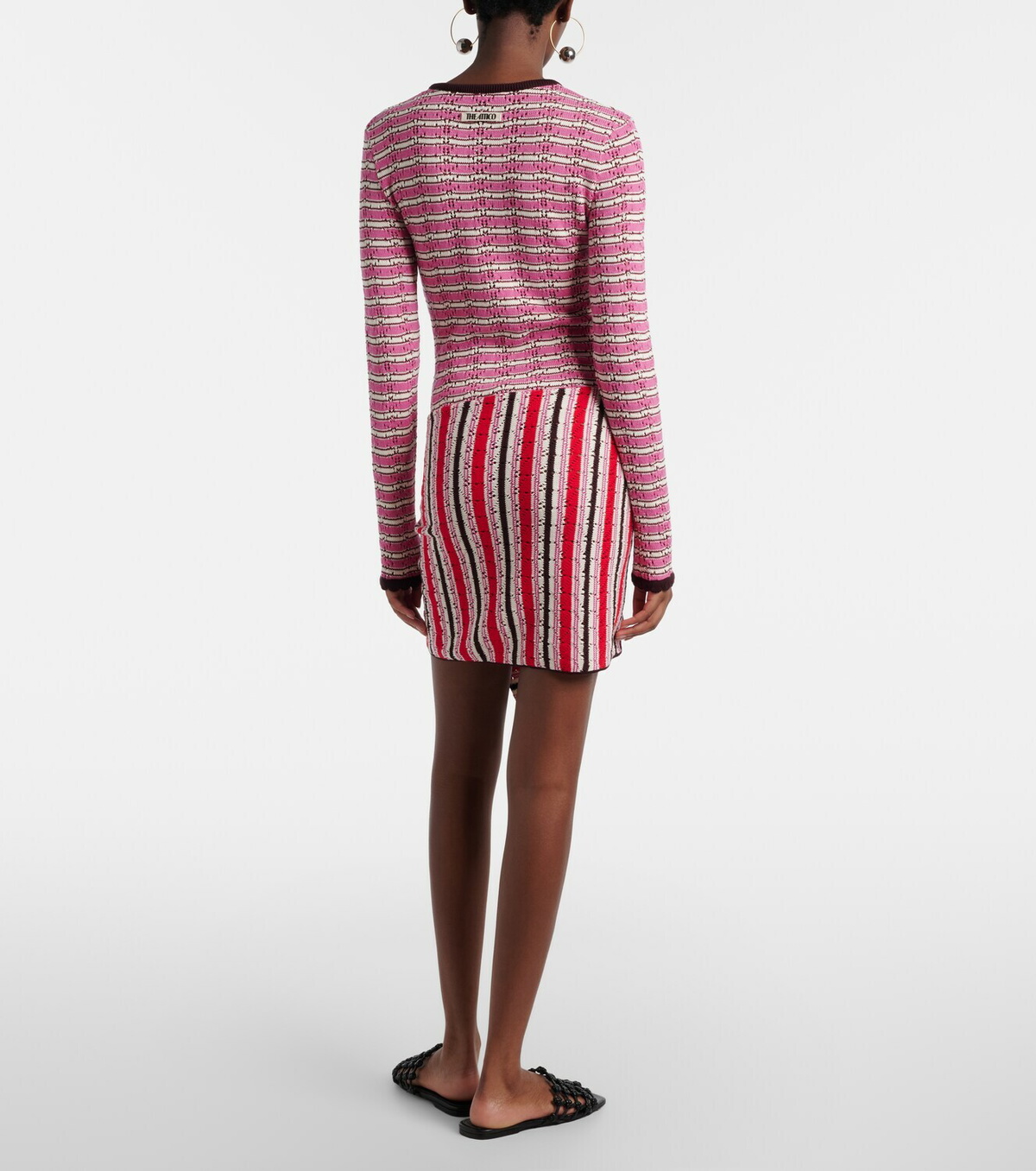 The Attico Striped crochet cotton minidress