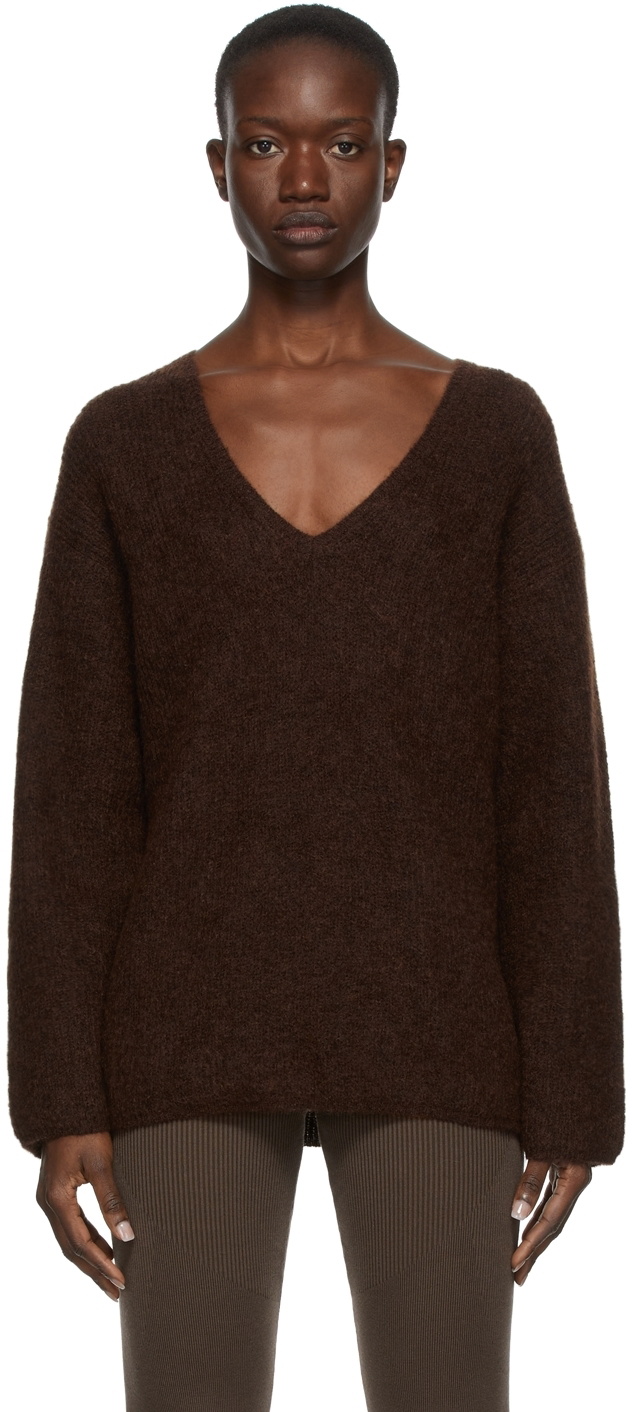 by Malene Birger Brown Brushed Mohair Dipoma V Neck Sweater by