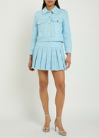 Alice + Olivia Chloe Embellished Cropped Tweed Jacket Light Blue