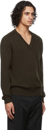 Drake's Khaki Merino Wool V-Neck Sweater